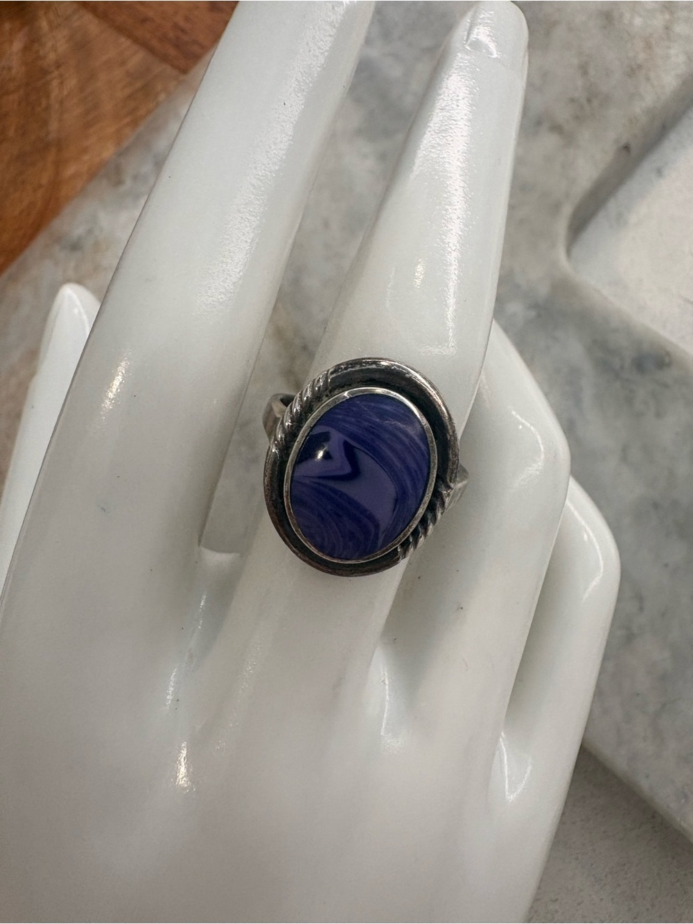 Vintage Sterling Silver Ring with Purple Stone - Size 7.5